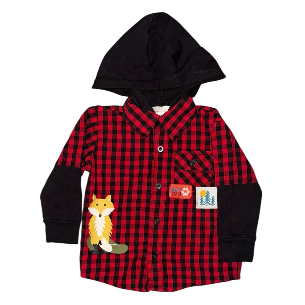 Toddler Red and Black Checkered Hooded Shirt